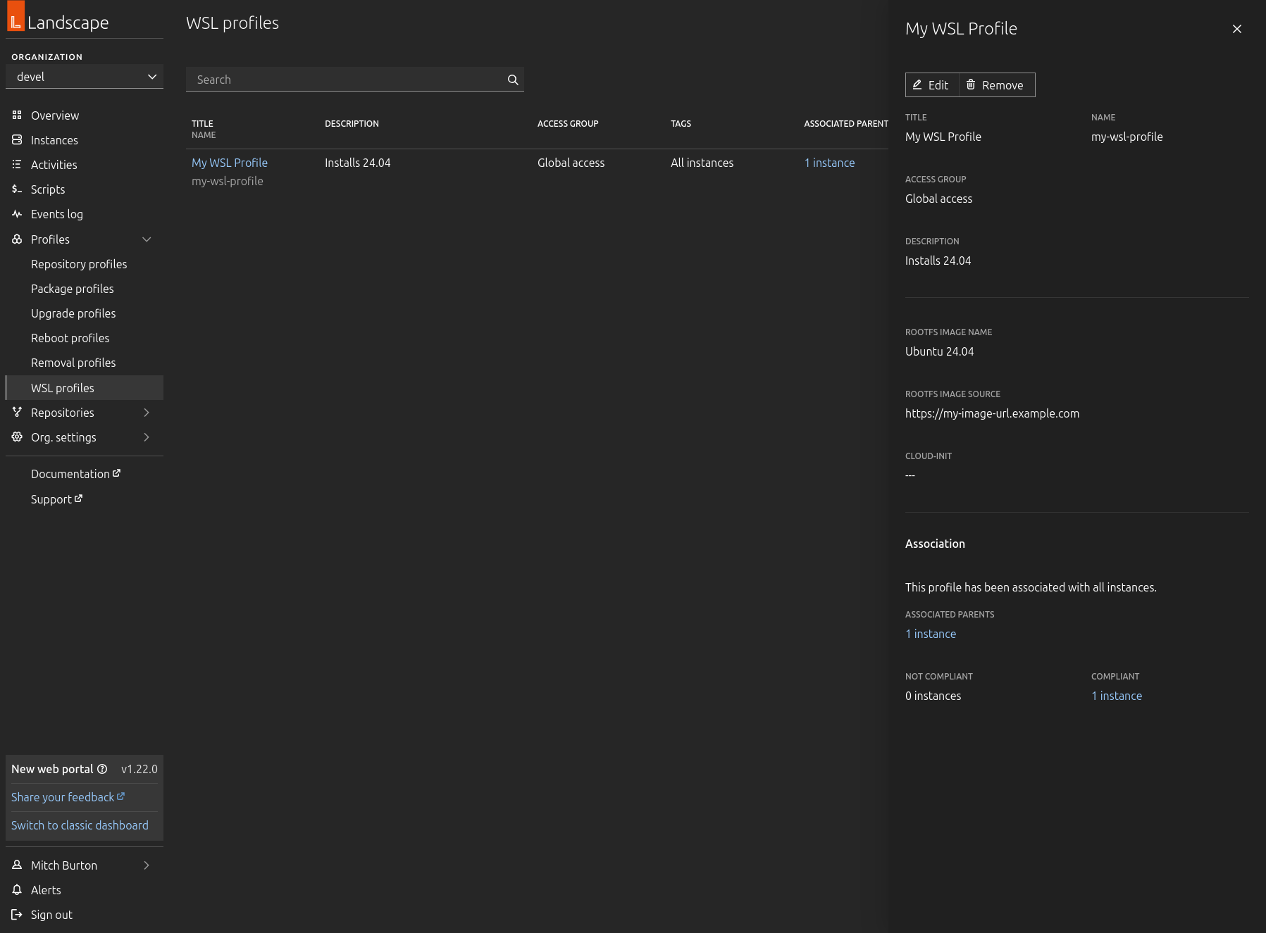WSL profiles screen